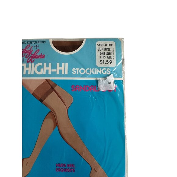 LADY LAURA Vintage 1981 Suntone Sandalfoot Thigh High Stockings One Size NEW NWT - Picture 6 of 6